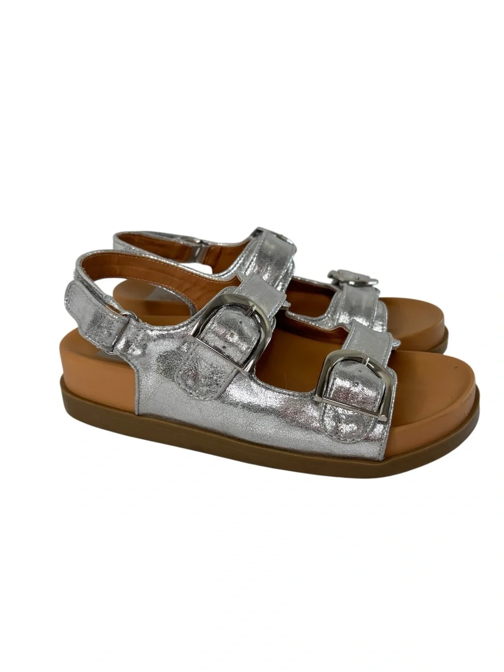 Dolce Vita Alameda Sandals Womens Sz 6.5 Metallic Silver Hook & Loop Ankle Strap